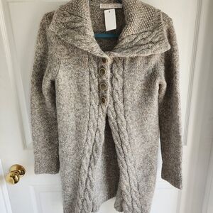 Liberty Island Cozy Beige Cable Knit Sweater Merino Alpaca Blend Size L